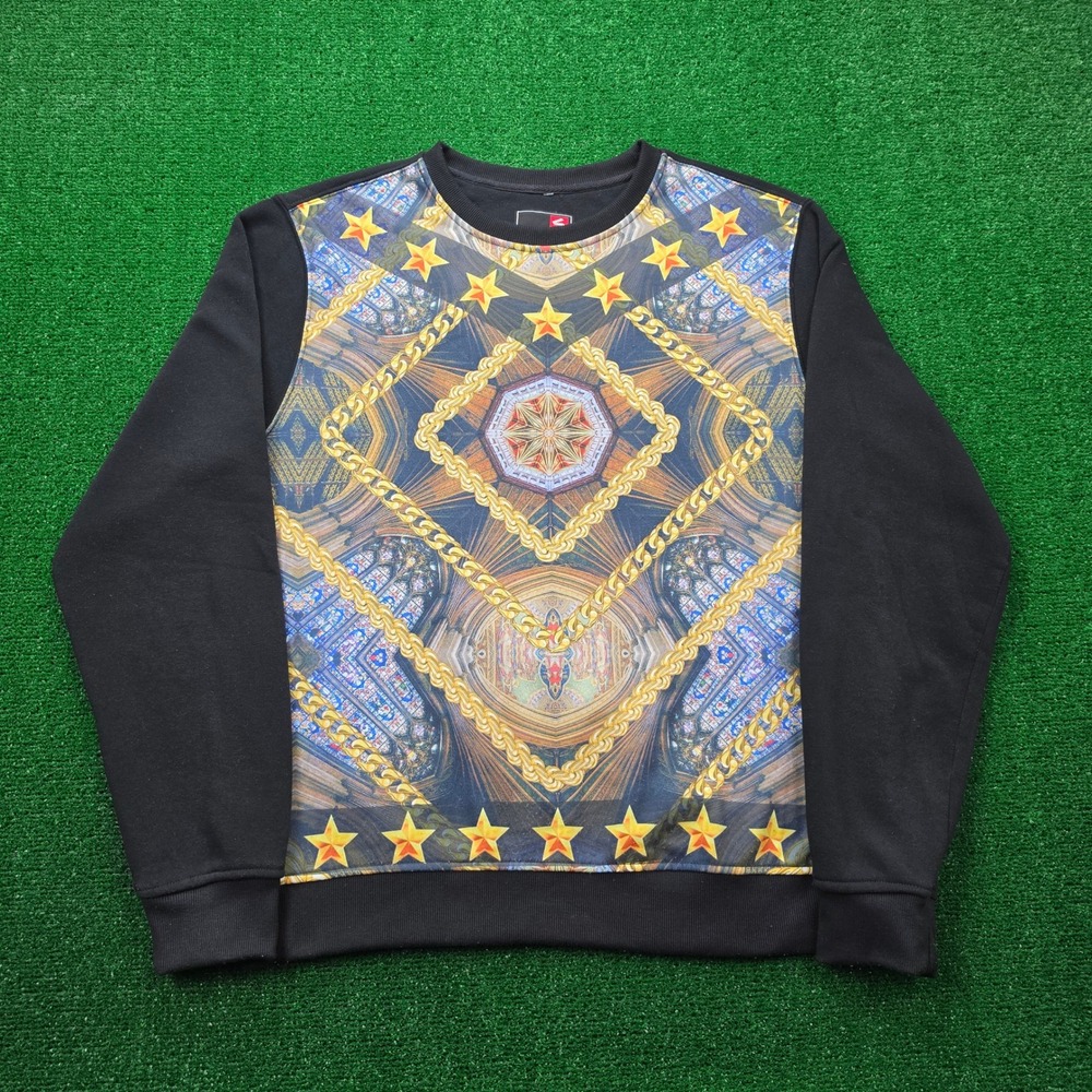 Southpole Baroque Chain & Stained Glass Panel Graphic Sweatshirt Mens XL Black